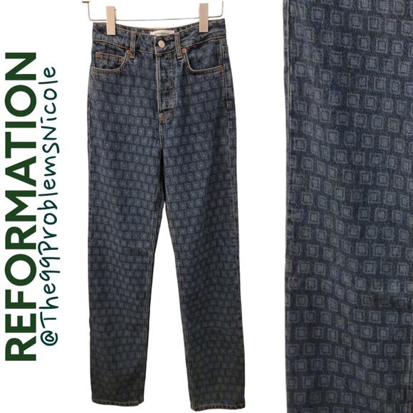 Reformation Cynthia Geo Print High Waist Straight Leg Jeans In Disco - Picture 7 of 9
